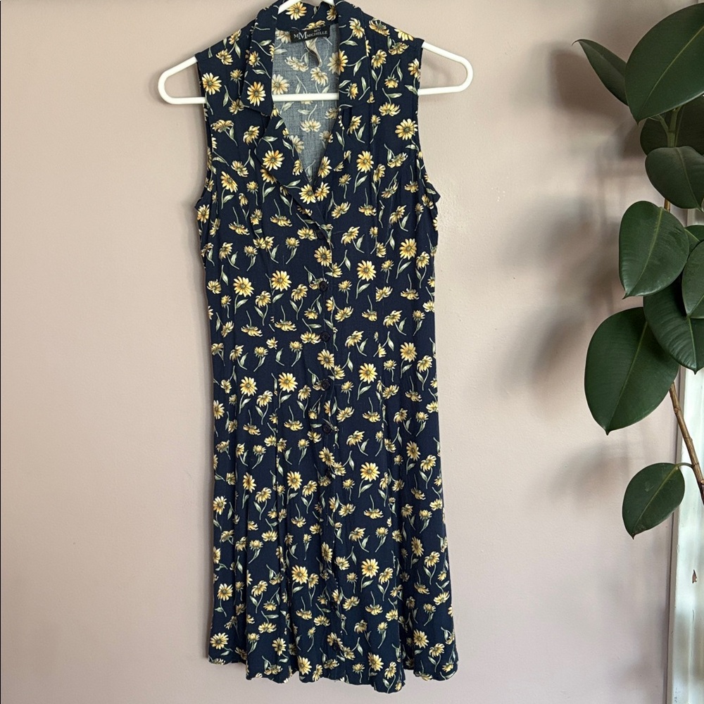 Vintage My Michelle Navy and Yellow Floral Dress